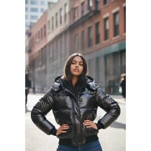 Appaman New York Girls Shiny Black Puffer Down Jacket 14 Glossy Metallic kidcore